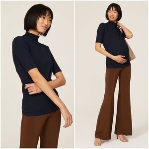 Hatch x RTR Rowan Ribbed Mock Neck Maternity Top Navy Sz. 2 / M / 6-8